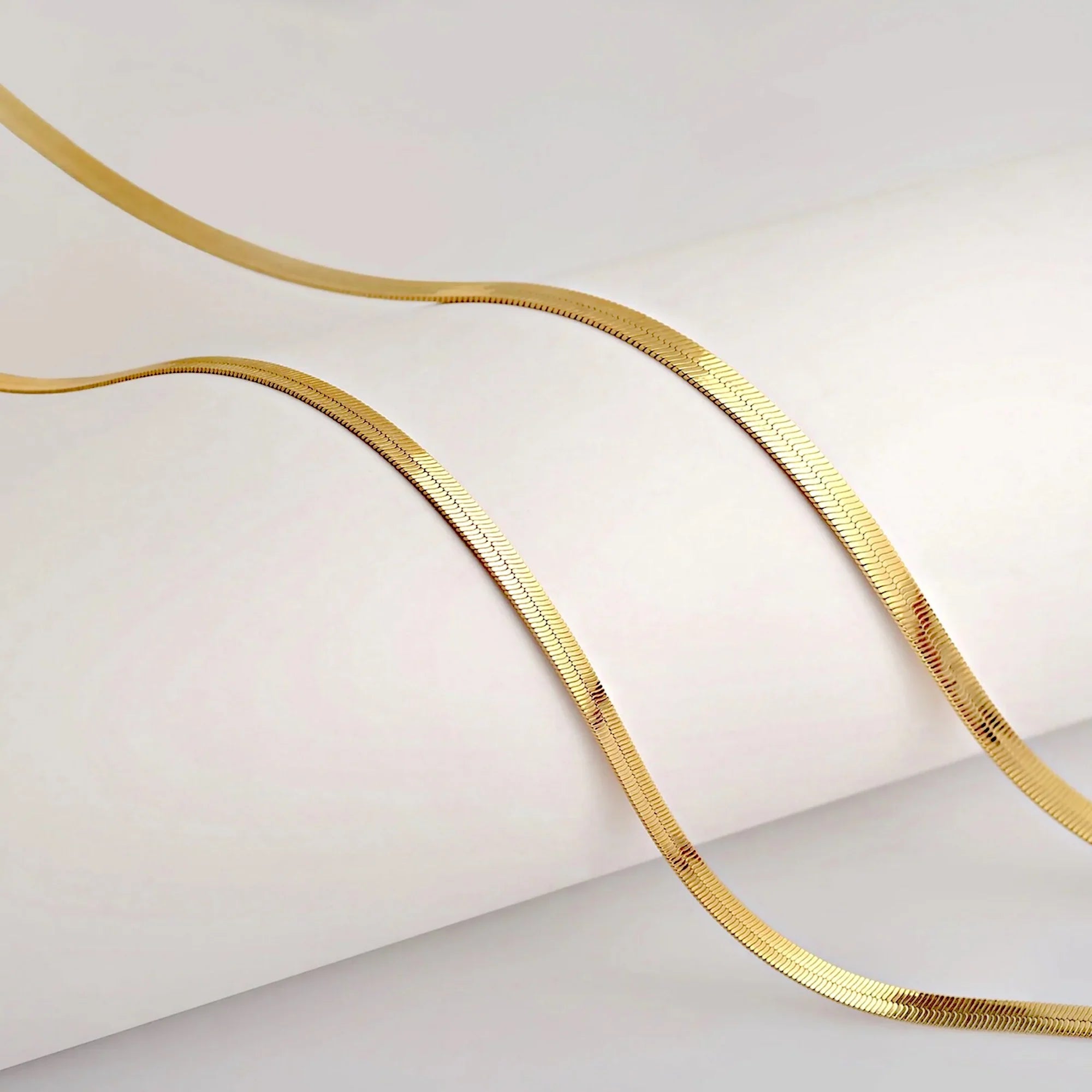 Herringbone Snake Chain Necklace - Flat Statement Choker Jewelry