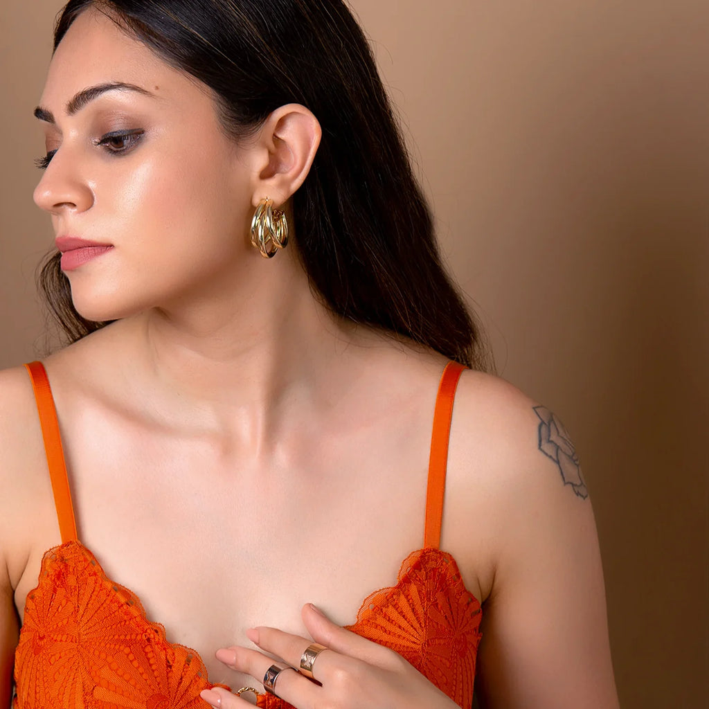 Chunky Gold Triple Hoop Earring